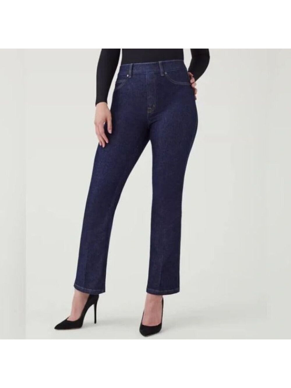 SPANX Size L Cropped Kick Flare Jeans Raw Indigo 20699Q Pull-On Stretch NWT